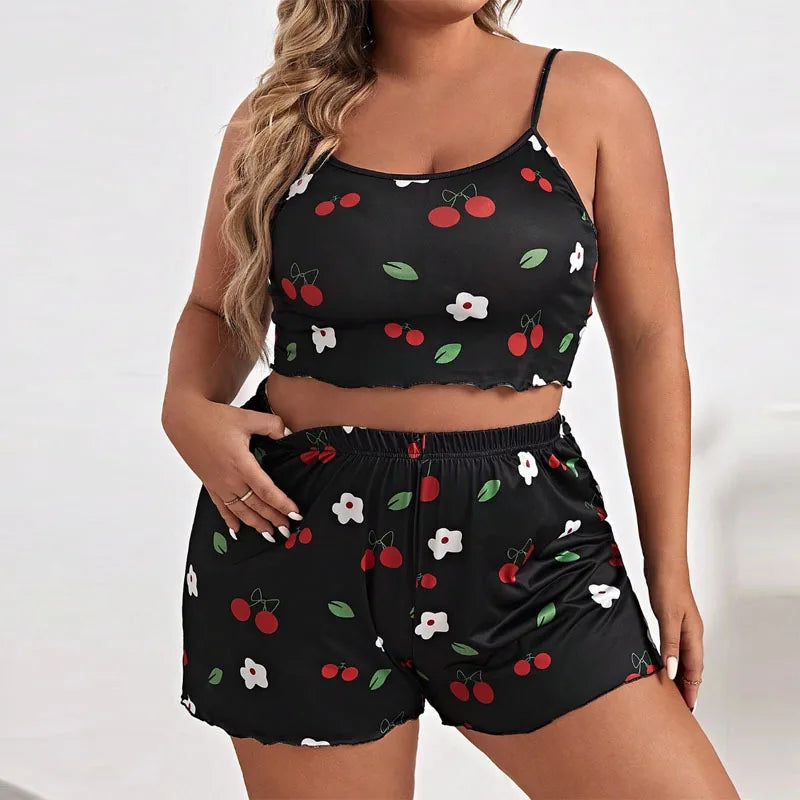 Plus Size Heart Print Women's Pajama Set