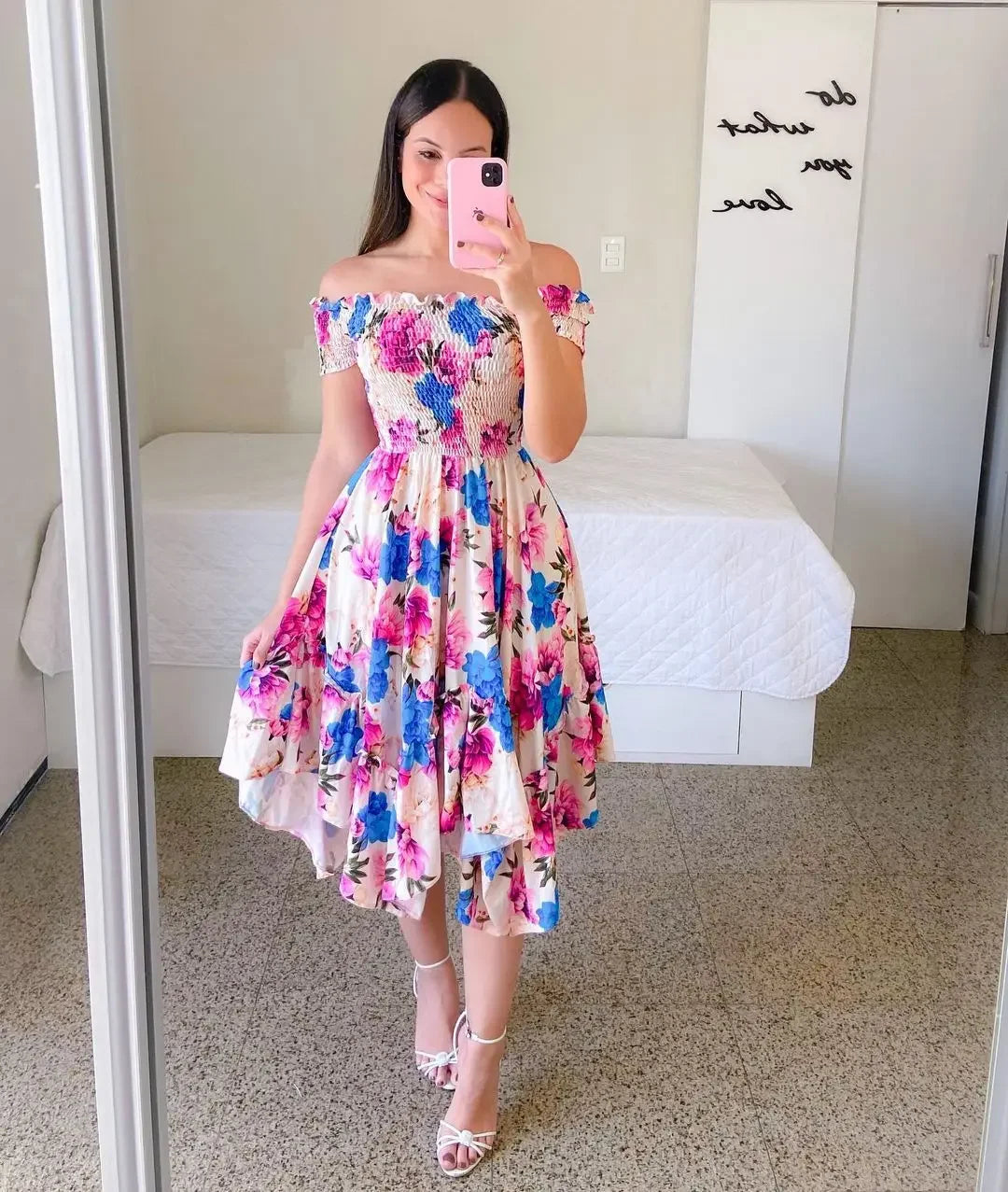 Elegant Floral Off-Shoulder Summer Dress