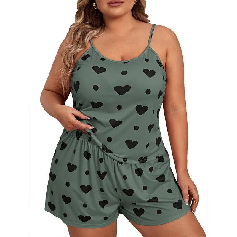 Plus Size Heart Print Women's Pajama Set