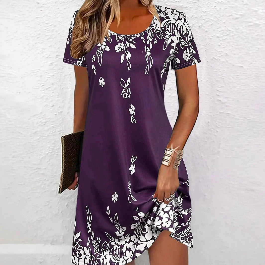 Casual Floral Print Loose-Fit Mini Dress