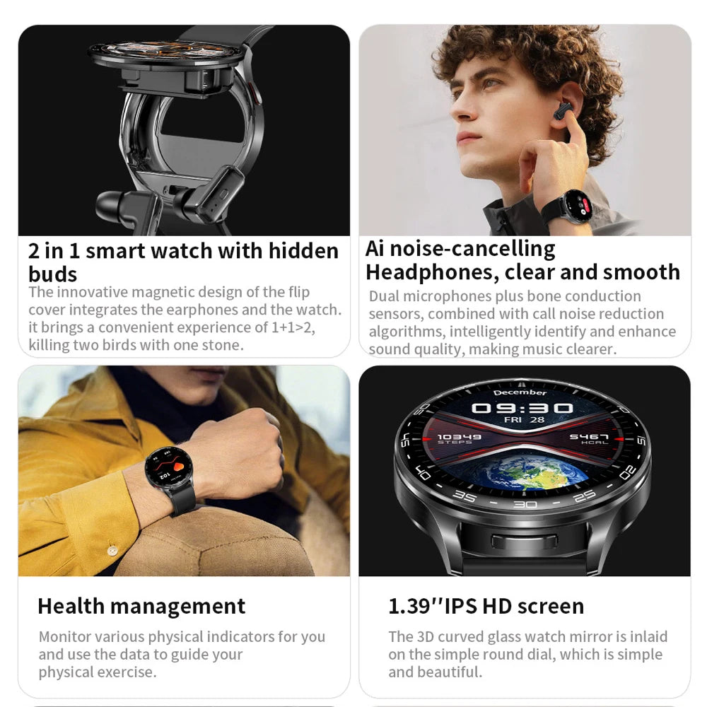 696 Smart Watch with Integrated Bluetooth Earbuds