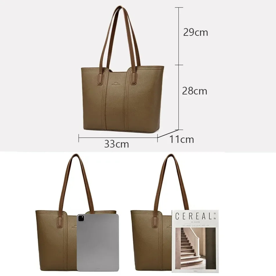 Classic Microfiber Synthetic Leather Large Capacity Tote Shoulder Bag