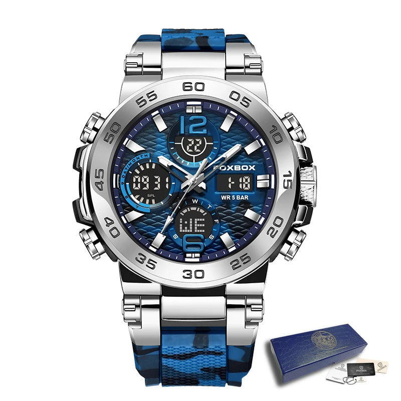 FOXBOX Business Watches Men Luxury Diver Sport Mens Watch Fashion Military Waterproof Chronograph Quartz Wristwatch Reloj Hombre