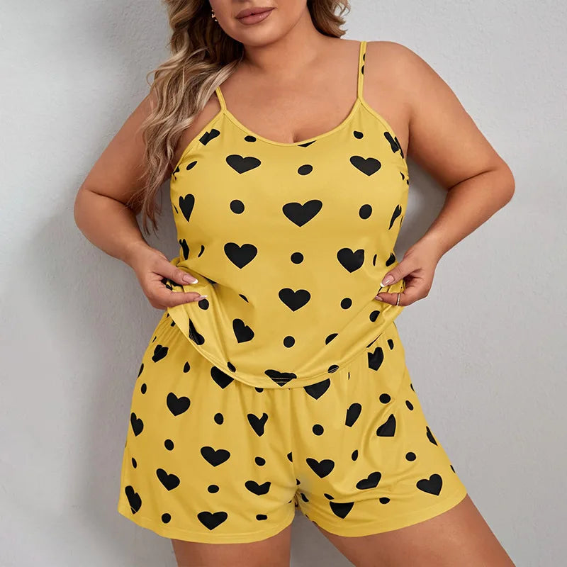 Plus Size Heart Print Women's Pajama Set