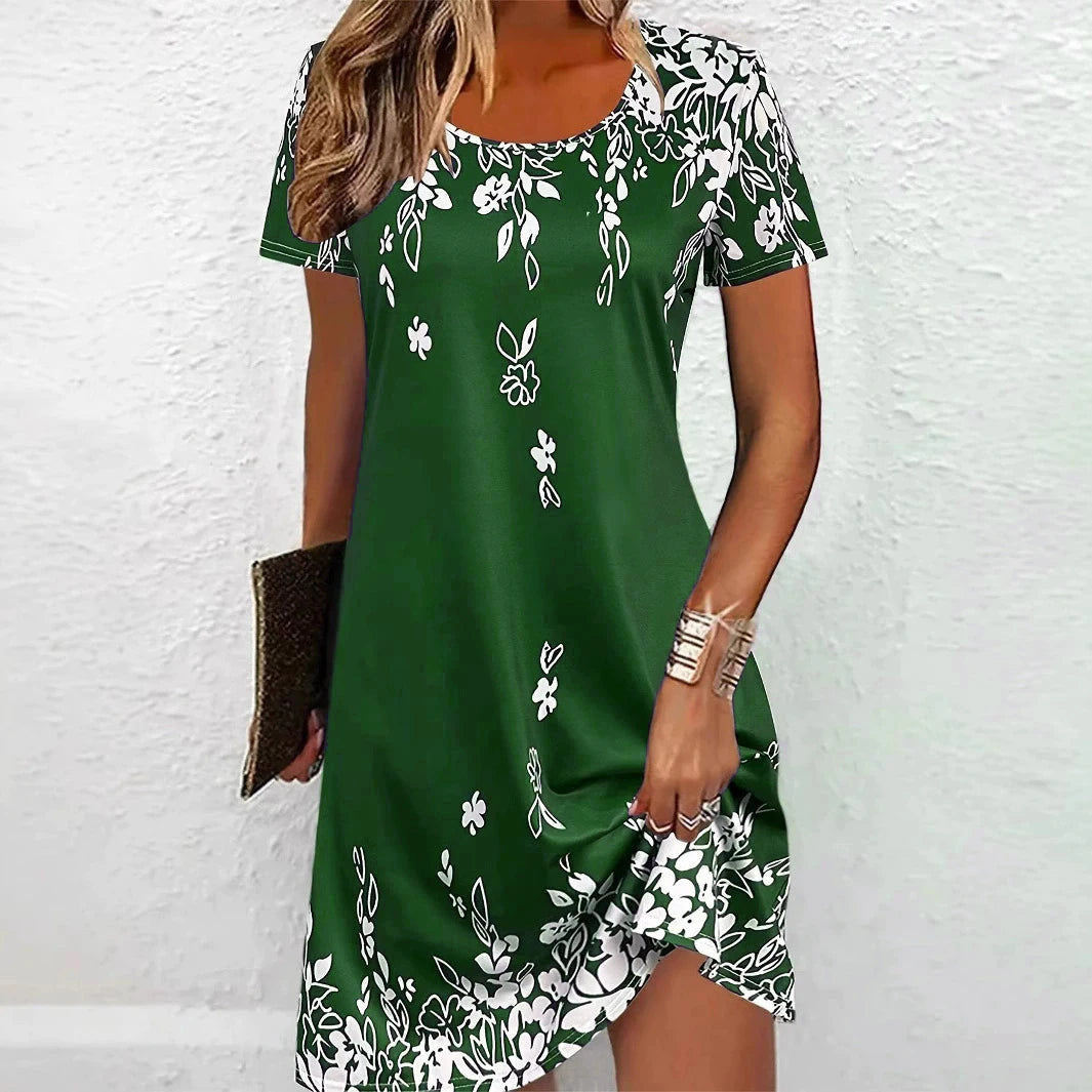Casual Floral Print Loose-Fit Mini Dress