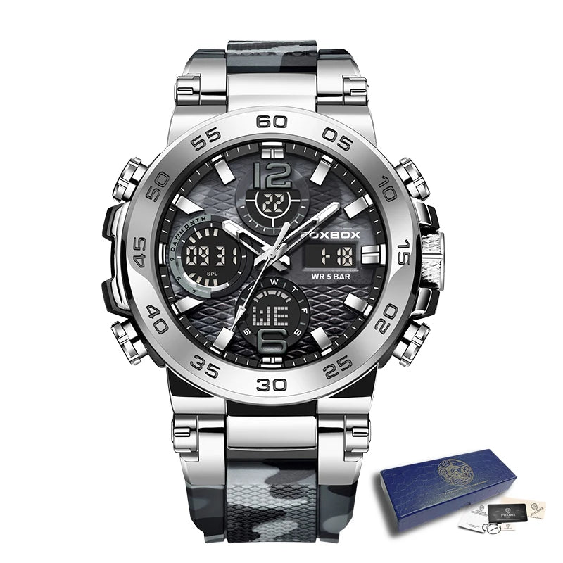 FOXBOX Business Watches Men Luxury Diver Sport Mens Watch Fashion Military Waterproof Chronograph Quartz Wristwatch Reloj Hombre