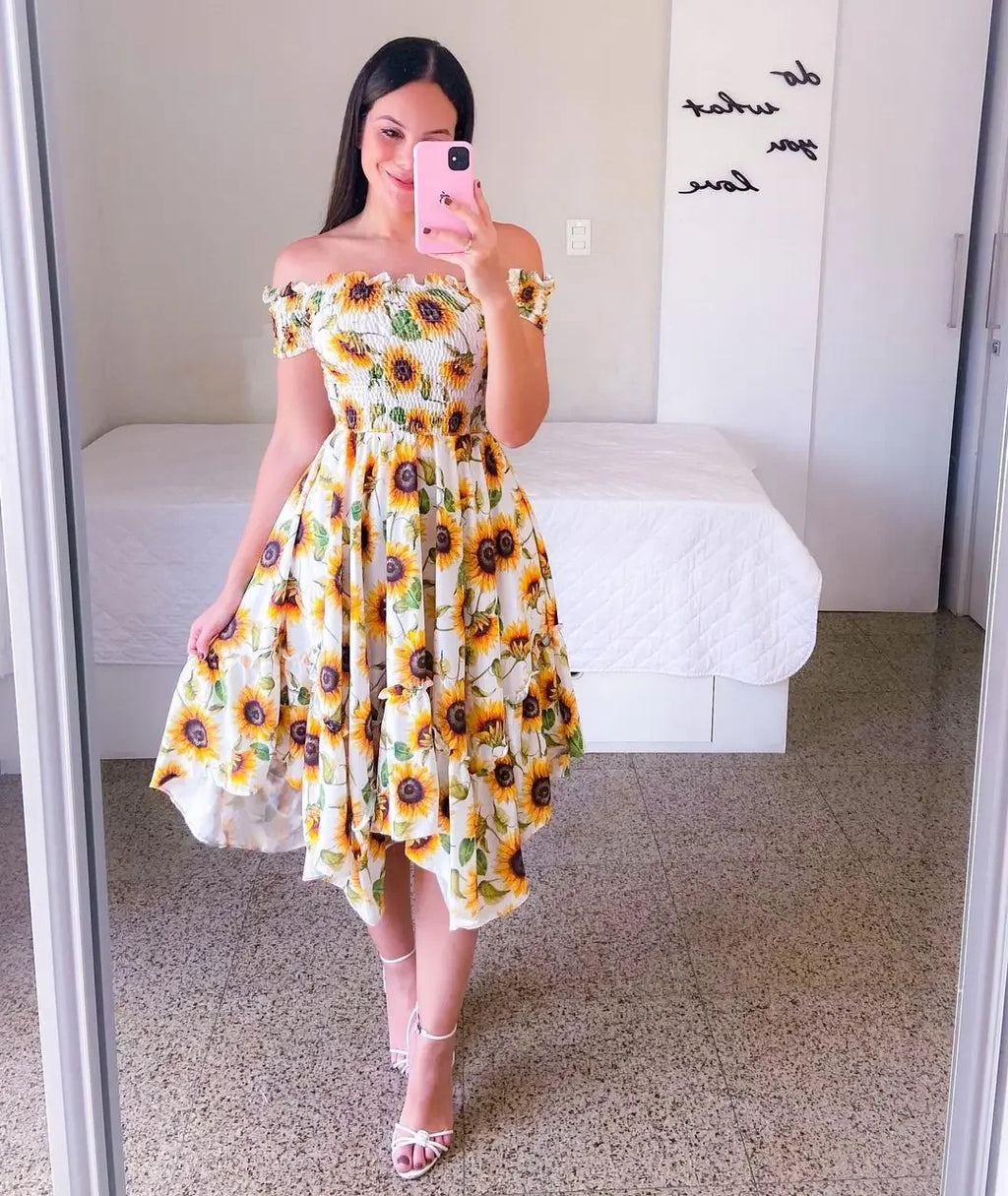 Elegant Floral Off-Shoulder Summer Dress