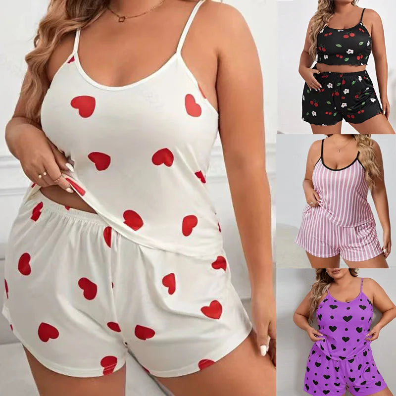 Plus Size Heart Print Women's Pajama Set