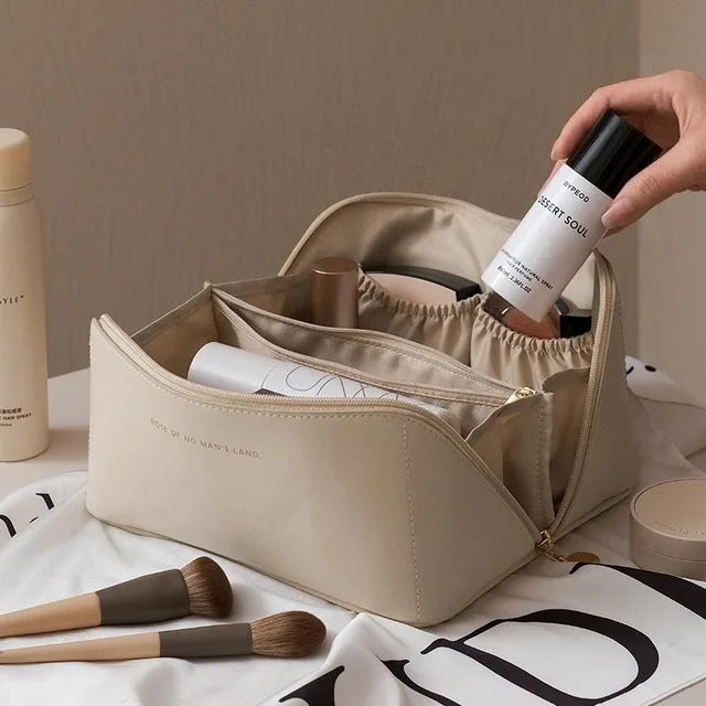 Large Capacity Portable Travel Cosmetic Bag - PU Leather