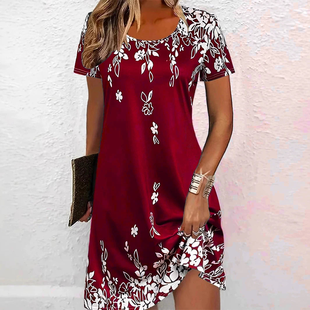 Casual Floral Print Loose-Fit Mini Dress