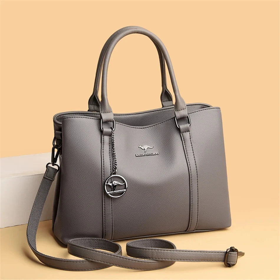 Elegant Soft Leather Women's Shoulder Bag with Kangaroo Logo
